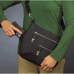 Concealed Carry Gun Tote'n Mama Black Leather Shoulder Bag CCW Handbag